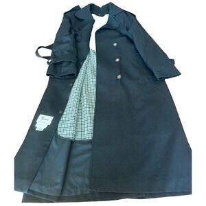 Tomme Canada black wool long trench coat womens' size 8 detachable plaid liner